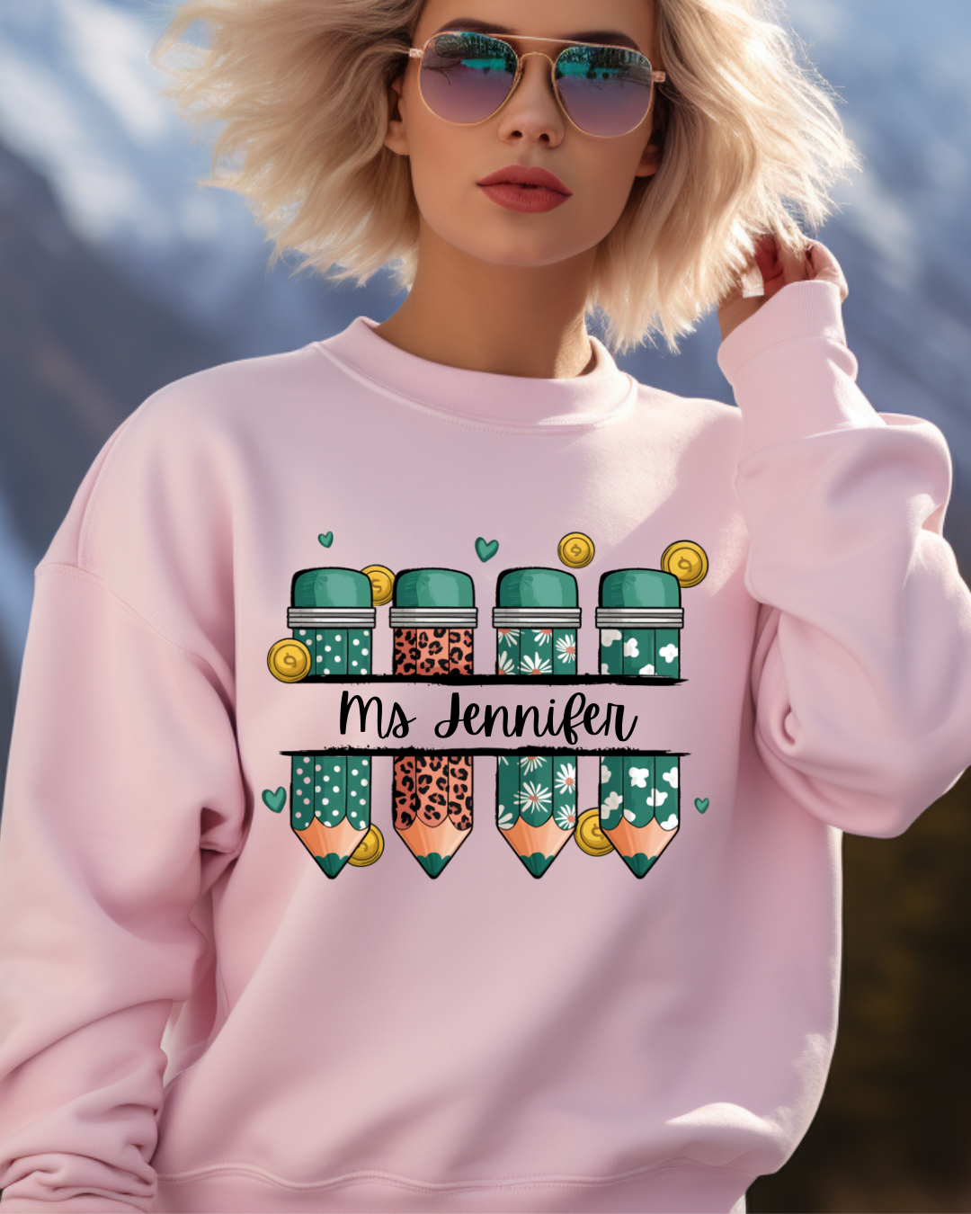 Custom Name Teacher Sweatshirt 🍀