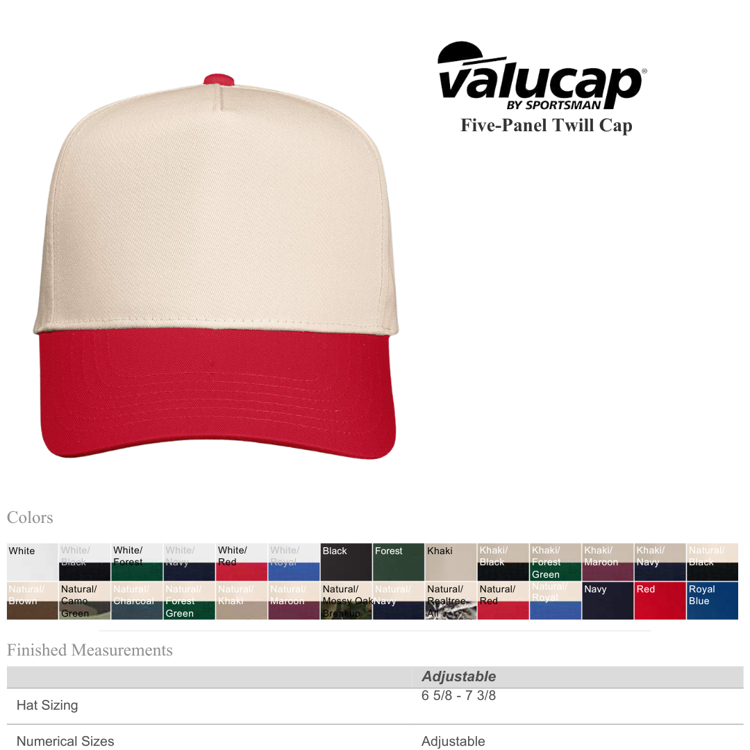 Valucap Adjustable Five-Panel Cap Clean & Comfortable Style
