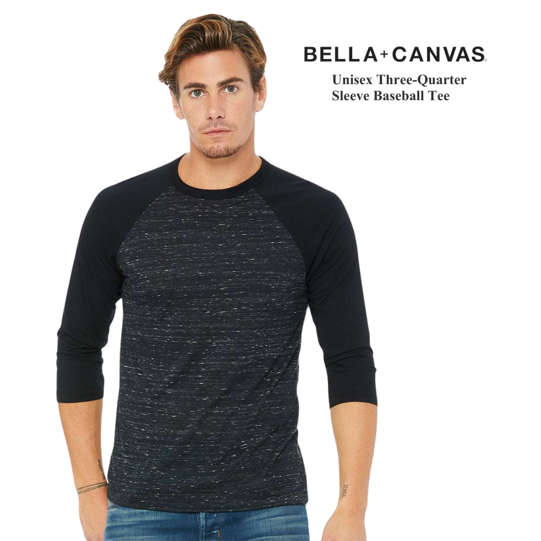 BELLA + CANVAS Unisex 3/4 Sleeve Baseball Tee – Lightweight