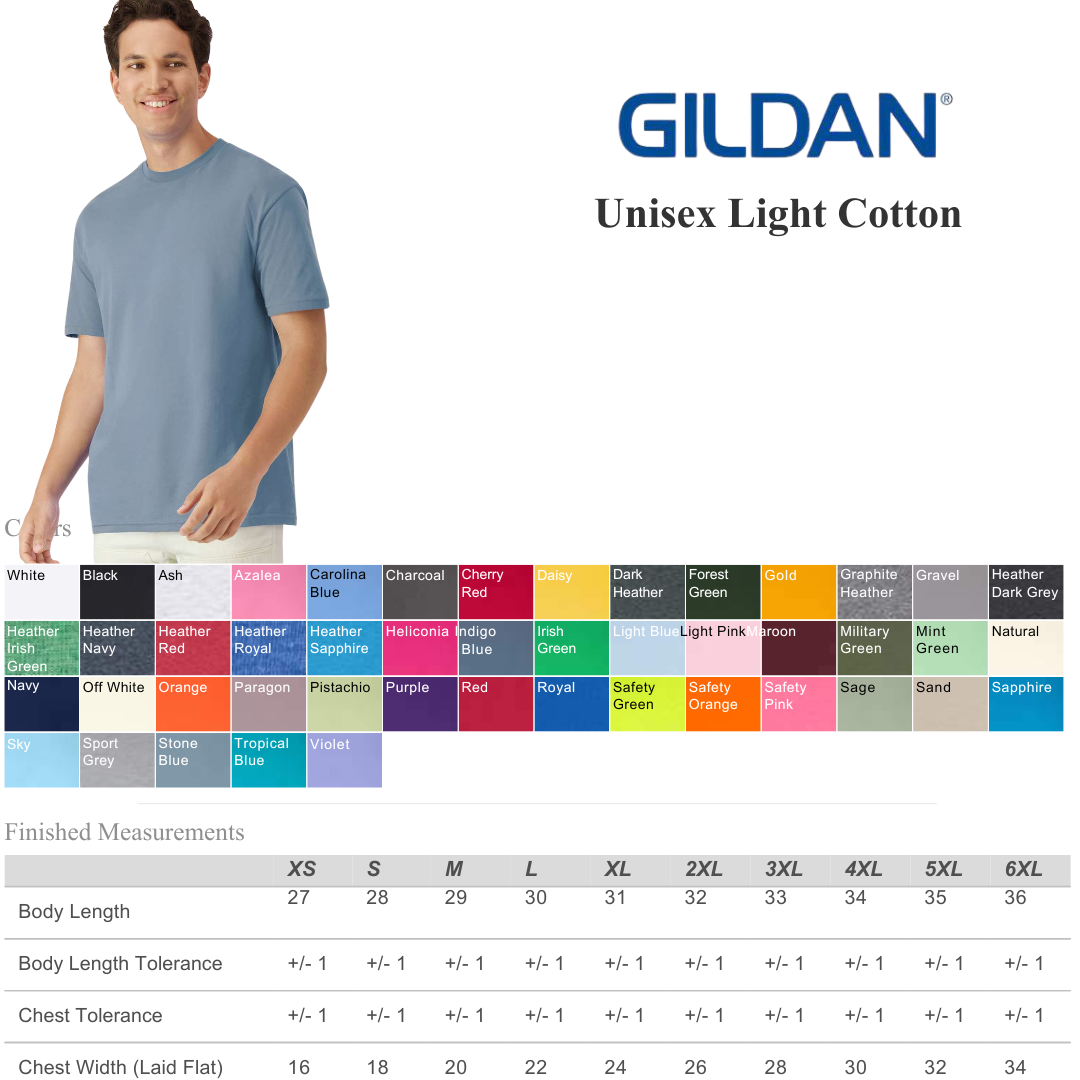 Gildan Light Cotton Tee – Lightweight Unisex Style
