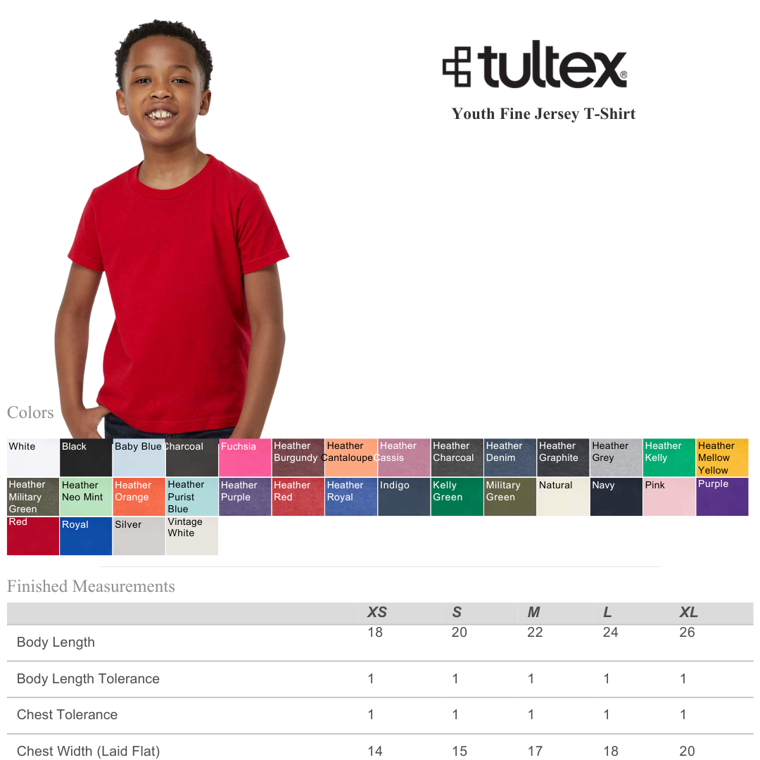 Tultex Youth Fine Jersey Tee | Soft Everyday Wear | XS–XL