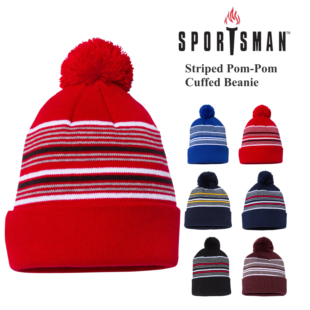 Sportsman Striped Pom-Pom Cuffed Beanie