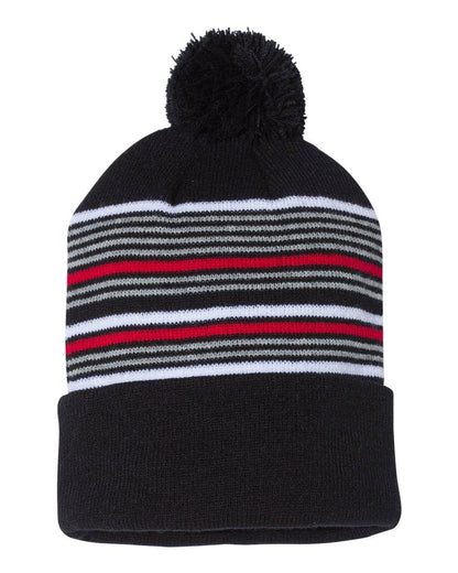 Sportsman Striped Pom-Pom Cuffed Beanie