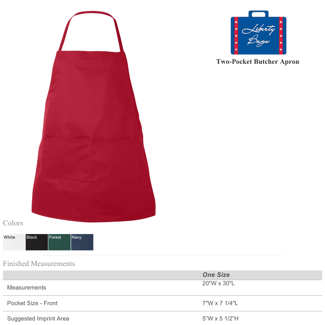 Two-Pocket Butcher Apron Heavy Twill One Size Adjustable