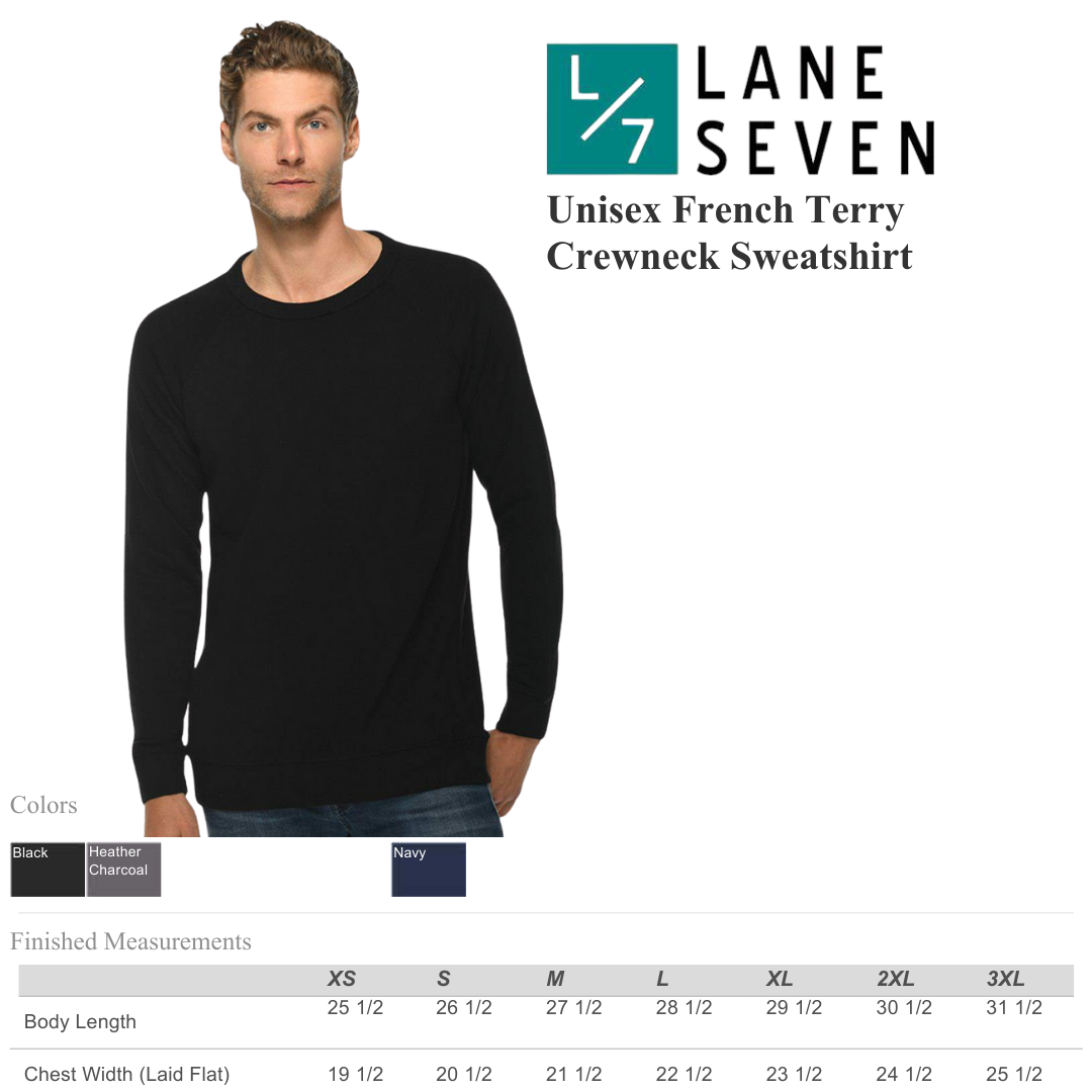 Lane Seven Unisex Lightweight Loopback Terry Crewneck