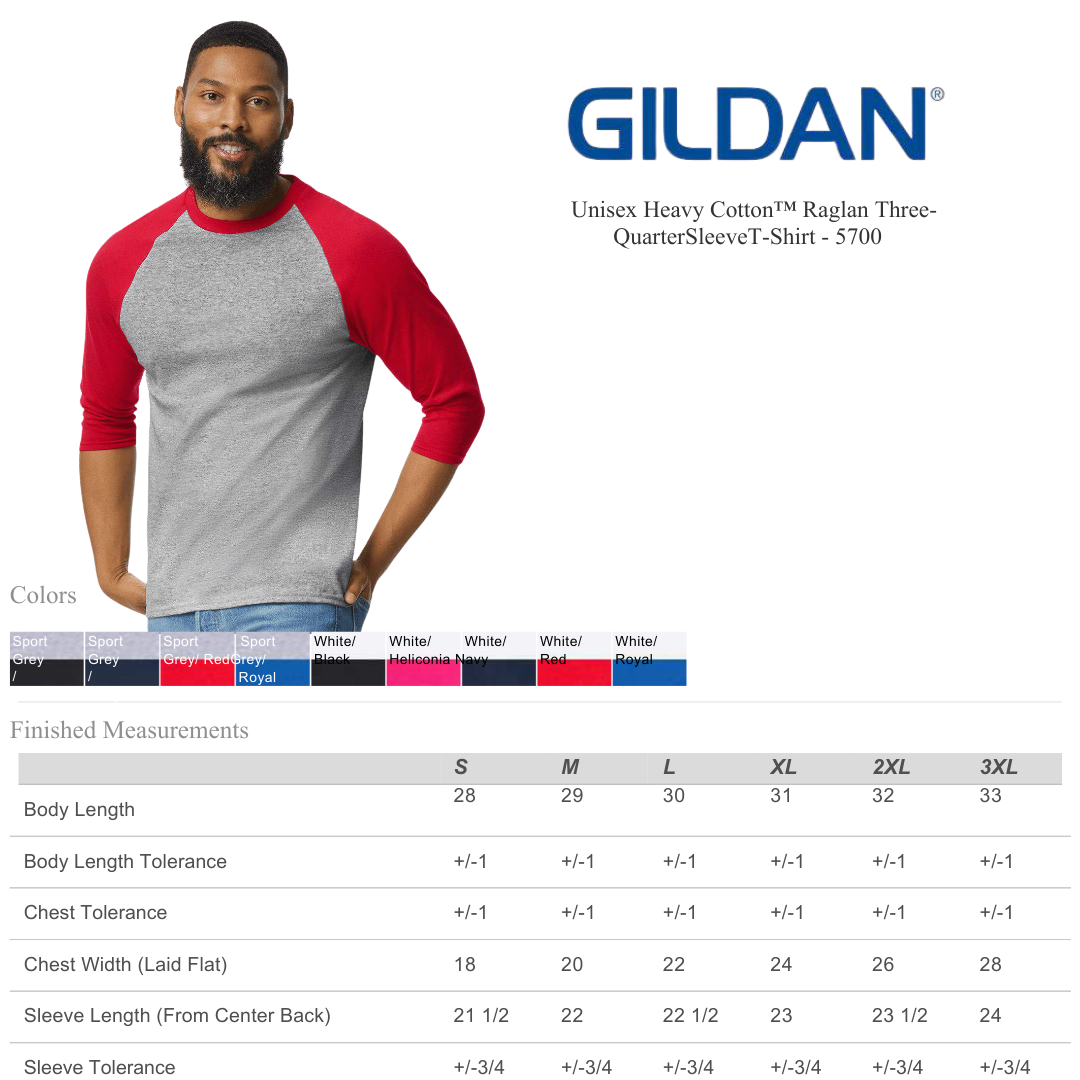 Unisex 3/4 Sleeve Raglan T-Shirt – Heavy Cotton Classic Fit