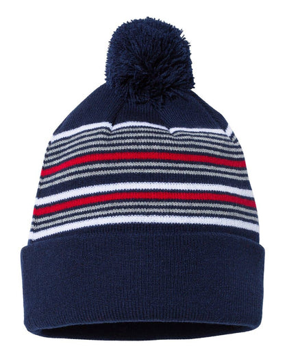 Sportsman Striped Pom-Pom Cuffed Beanie