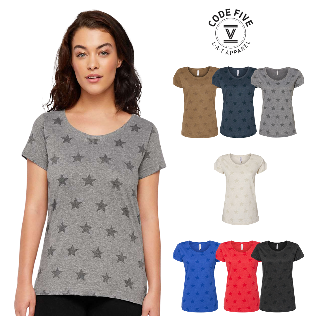 Women’s Semi Fitted Star Print Scoop Neck Tee | Lightweight