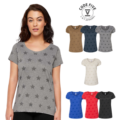 Women’s Semi Fitted Star Print Scoop Neck Tee | Lightweight