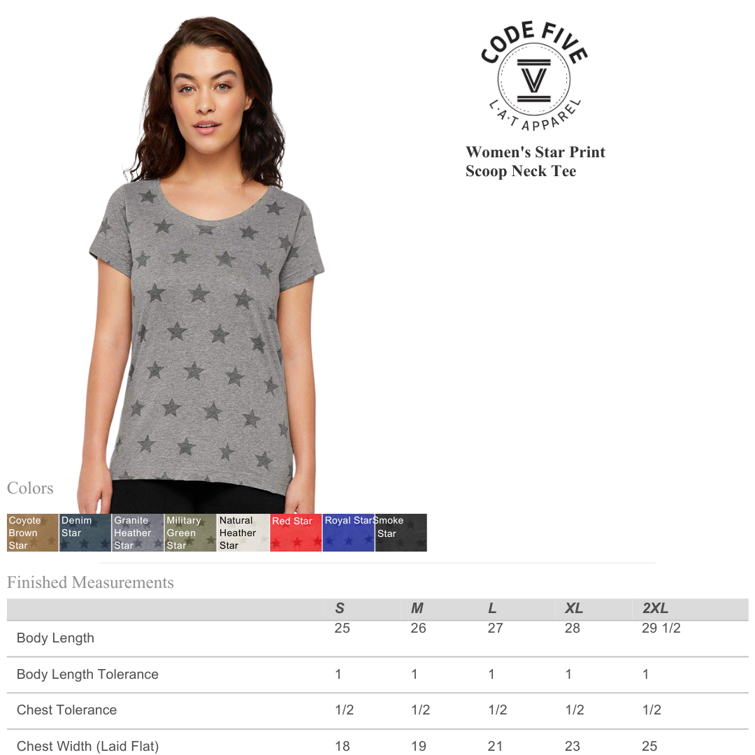 Women’s Semi Fitted Star Print Scoop Neck Tee | Lightweight