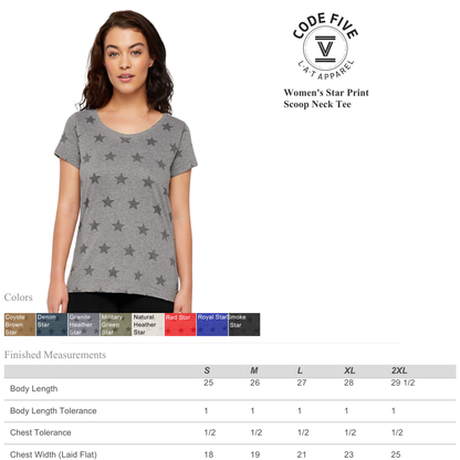 Women’s Semi Fitted Star Print Scoop Neck Tee | Lightweight