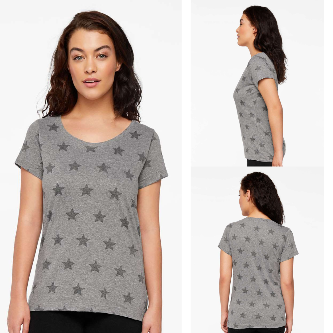 Women’s Semi Fitted Star Print Scoop Neck Tee | Lightweight