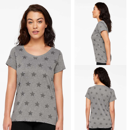 Women’s Semi Fitted Star Print Scoop Neck Tee | Lightweight