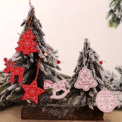 12pcs Set Christmas Wooden Xmas Tree Ornaments - TheWorldOfMYes