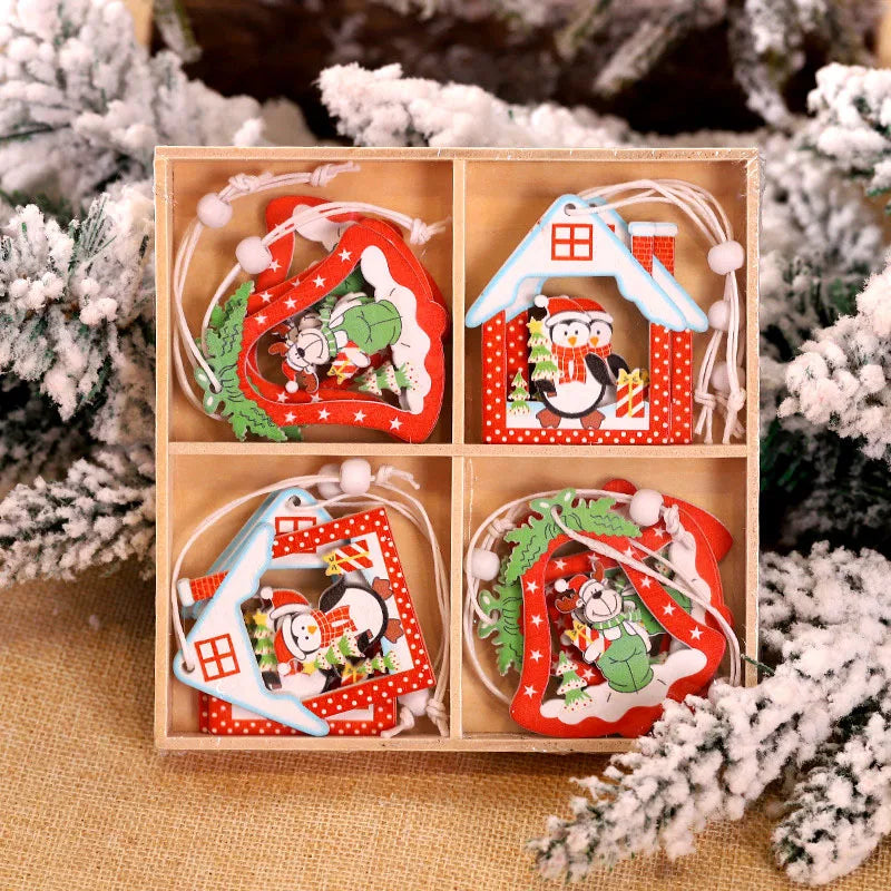 12pcs Set Christmas Wooden Xmas Tree Ornaments - TheWorldOfMYes