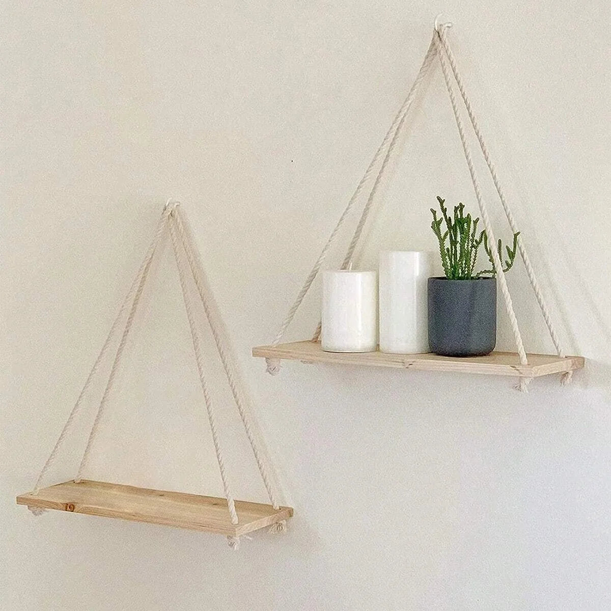 Wooden Swing on Hanging Rope Wall Shelve Mounted Floating Decoration - TheWorldOfMYes