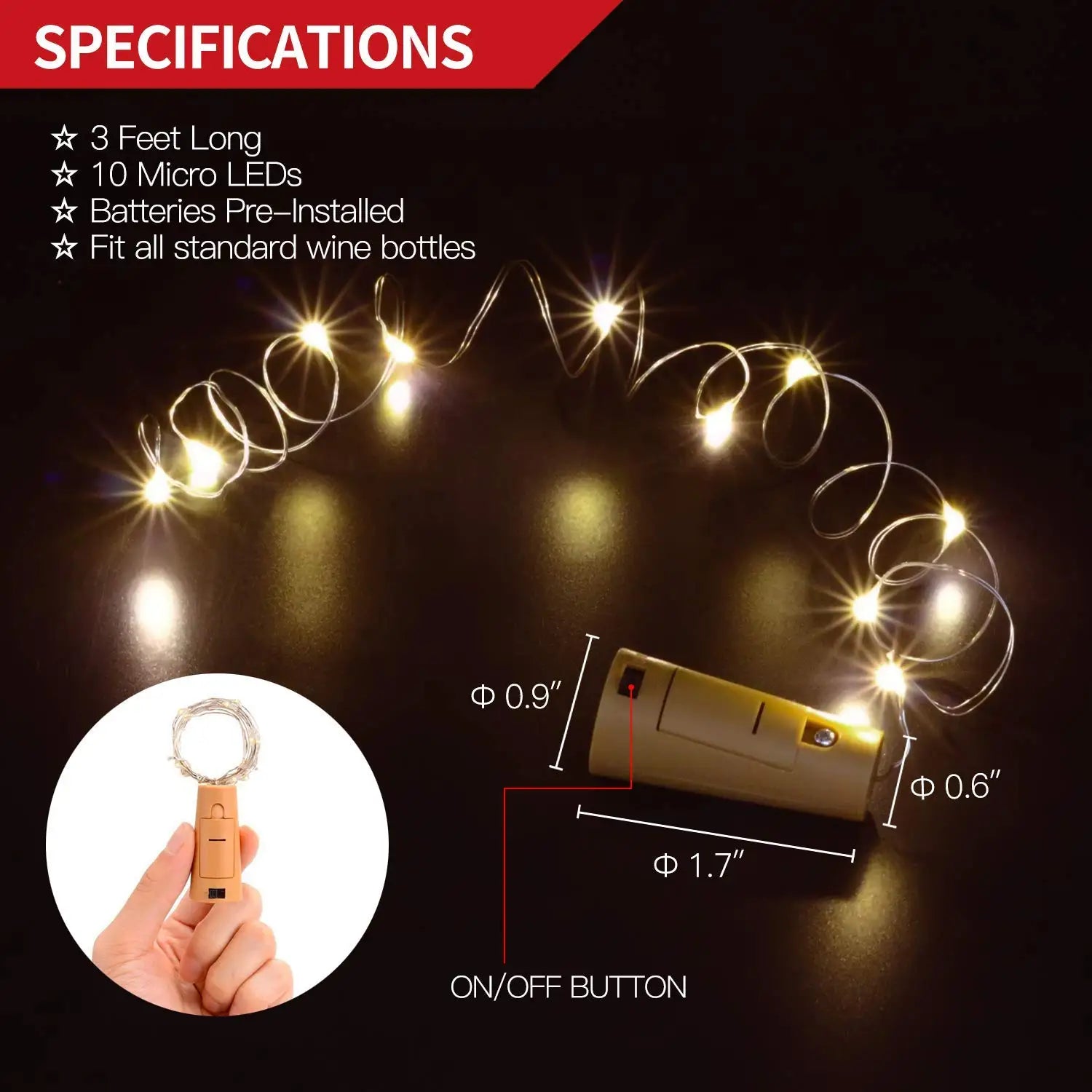 10pcs LED Wine Bottle Cork String Lights - TheWorldOfMYes