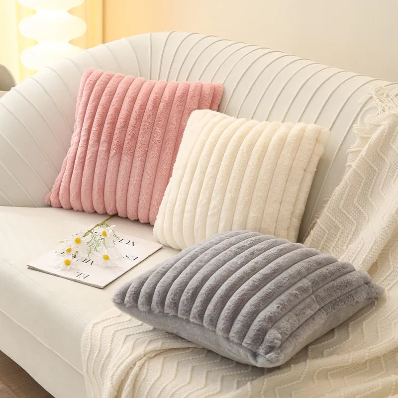 Striped Cushion Cover Super Soft Solid Color Pillow Cover - TheWorldOfMYes