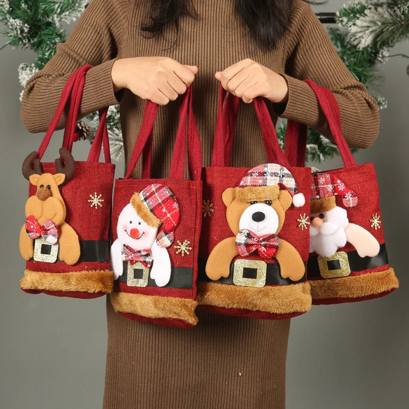 Christmas Linen Gift Bag Candy Handbag - TheWorldOfMYes