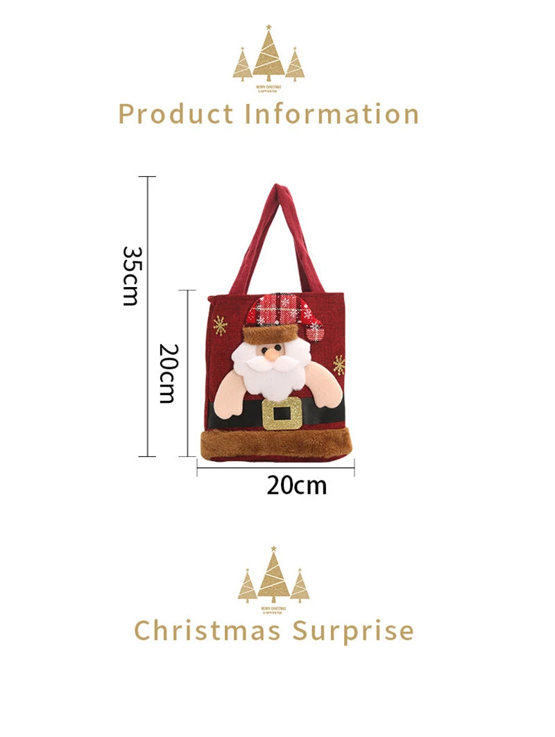 Christmas Linen Gift Bag Candy Handbag - TheWorldOfMYes