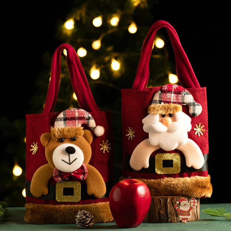 Christmas Linen Gift Bag Candy Handbag - TheWorldOfMYes