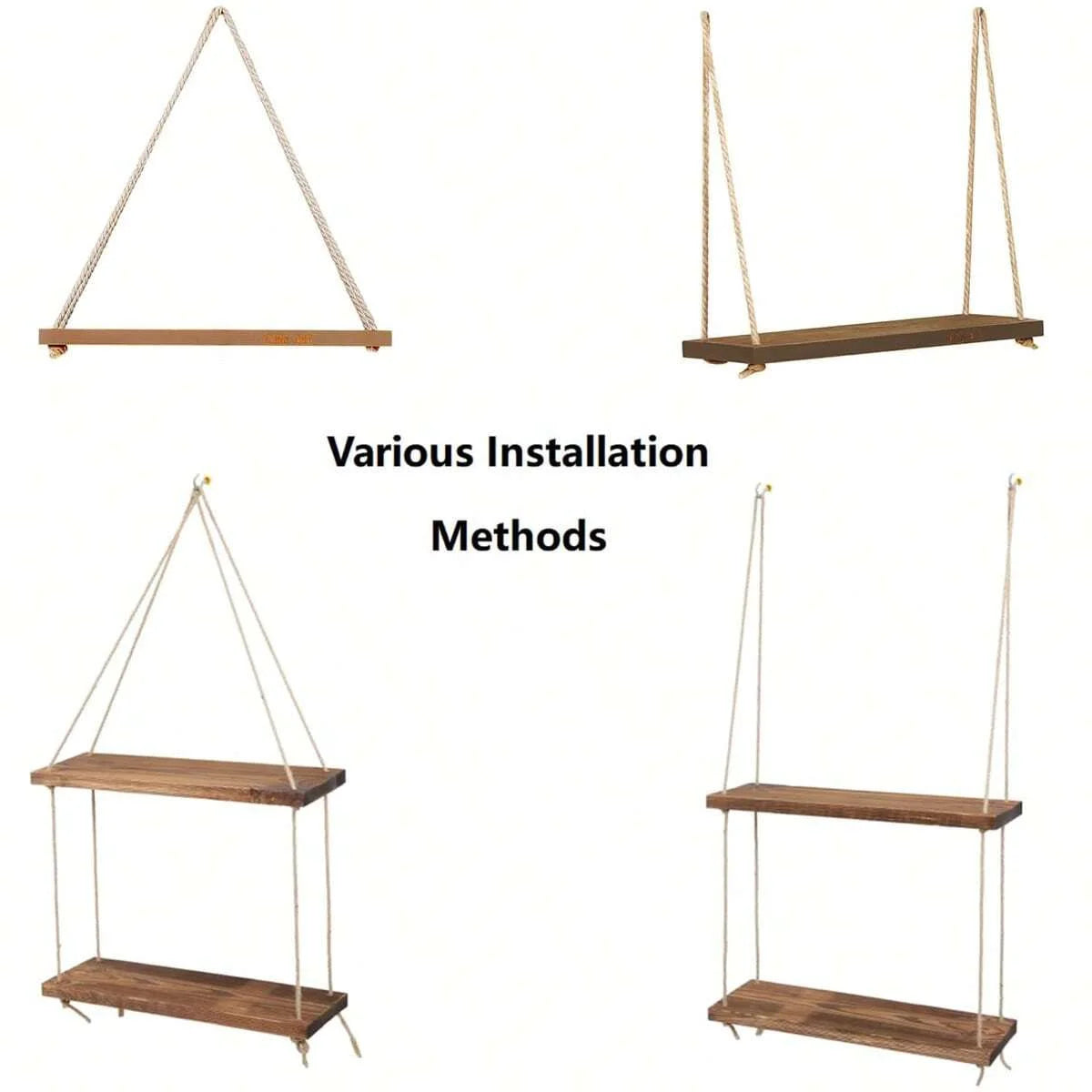 Wooden Swing on Hanging Rope Wall Shelve Mounted Floating Decoration - TheWorldOfMYes