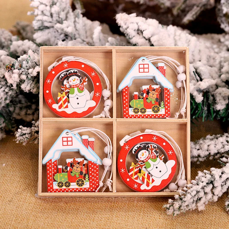 12pcs Set Christmas Wooden Xmas Tree Ornaments - TheWorldOfMYes