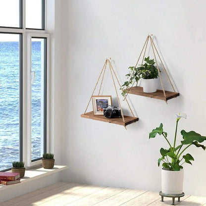 Wooden Swing on Hanging Rope Wall Shelve Mounted Floating Decoration - TheWorldOfMYes