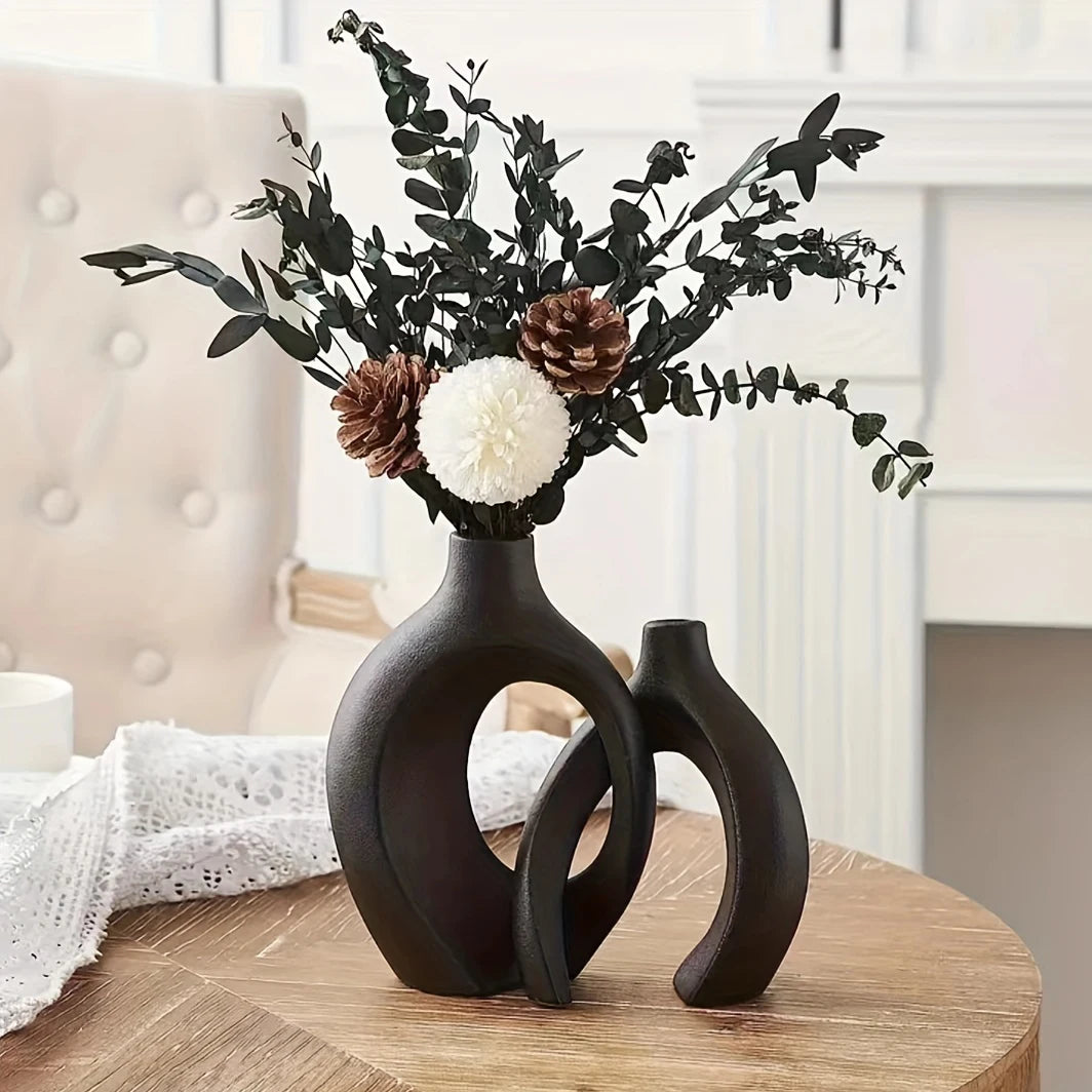 Hollow Nordic Modern Ceramic Vase Set of 2 Home Decor - TheWorldOfMYes