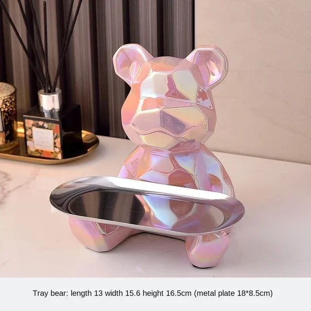 Geometric Bear with Tray Ceramic Statue Decoration - TheWorldOfMYes