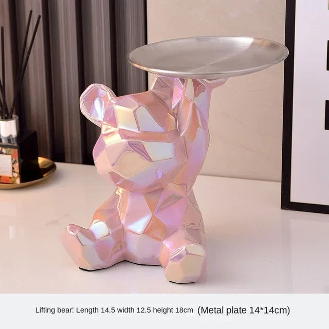 Geometric Bear with Tray Ceramic Statue Decoration - TheWorldOfMYes