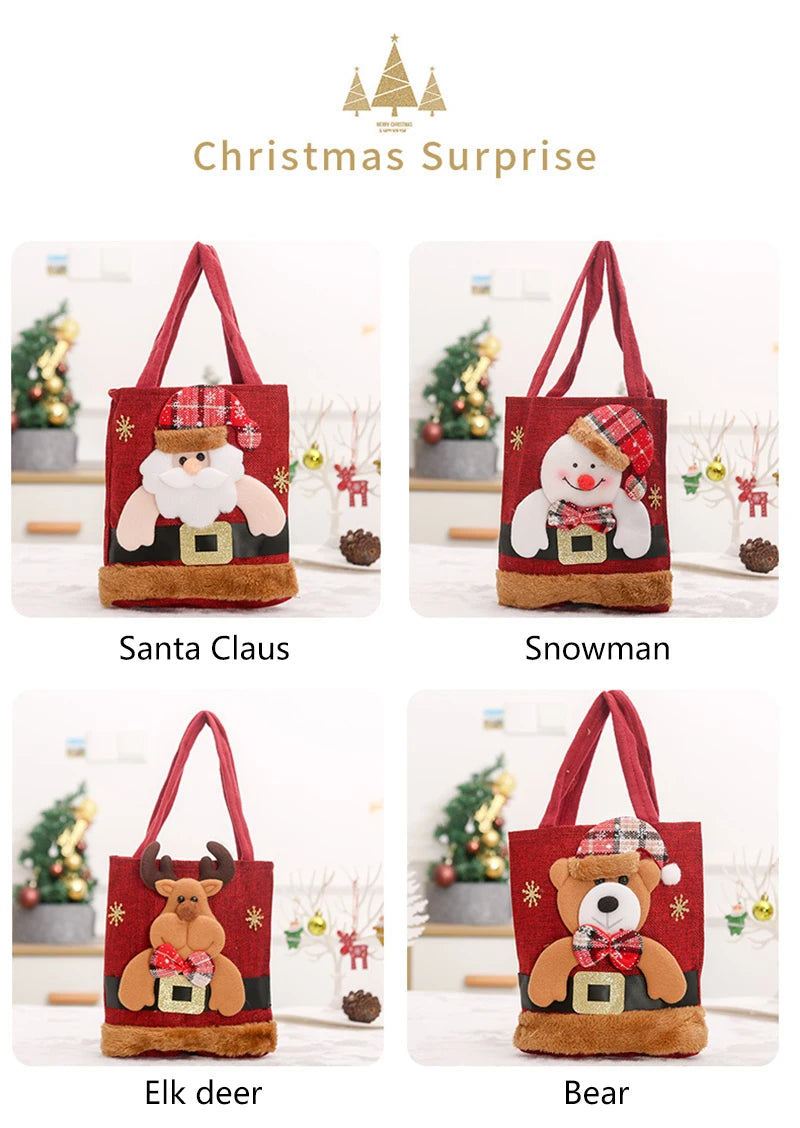 Christmas Linen Gift Bag Candy Handbag - TheWorldOfMYes