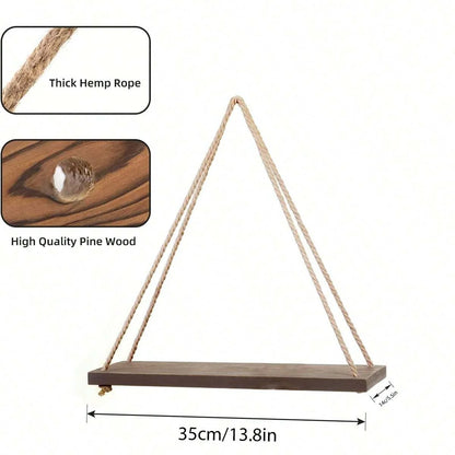 Wooden Swing on Hanging Rope Wall Shelve Mounted Floating Decoration - TheWorldOfMYes