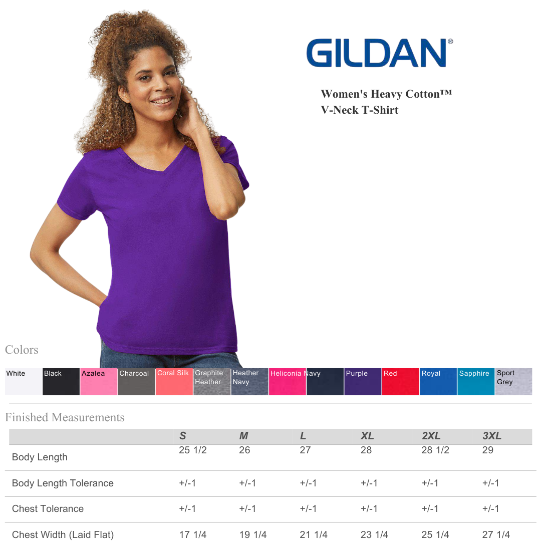 Gildan 5V00L Women’s Heavy Cotton Semi-Fitted V-Neck T-Shirt