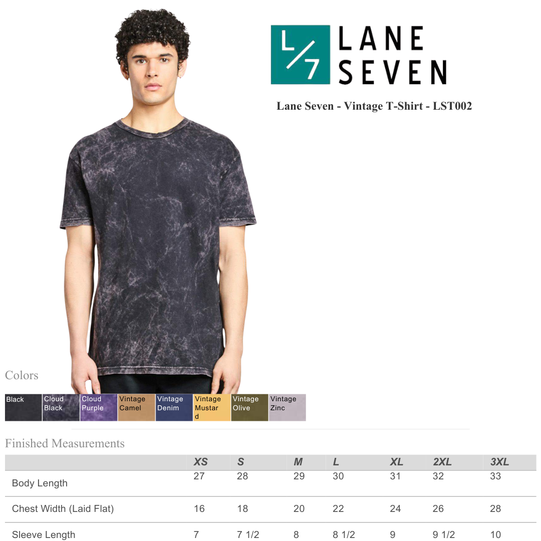 Lane Seven Vintage Wash Unisex T-Shirt Soft Ringspun Cotton