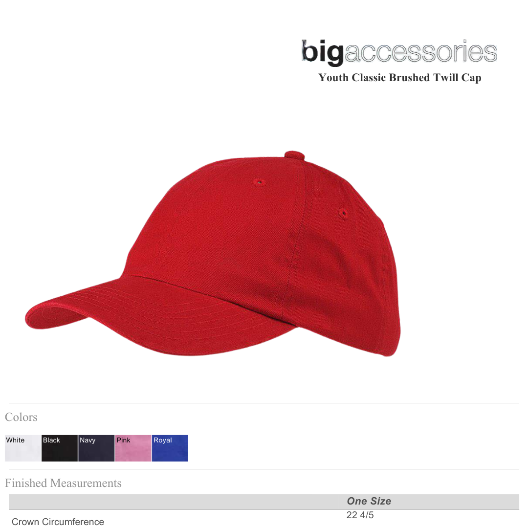 Youth Classic Brushed Twill Cap One Size Adjustable Kids Hat