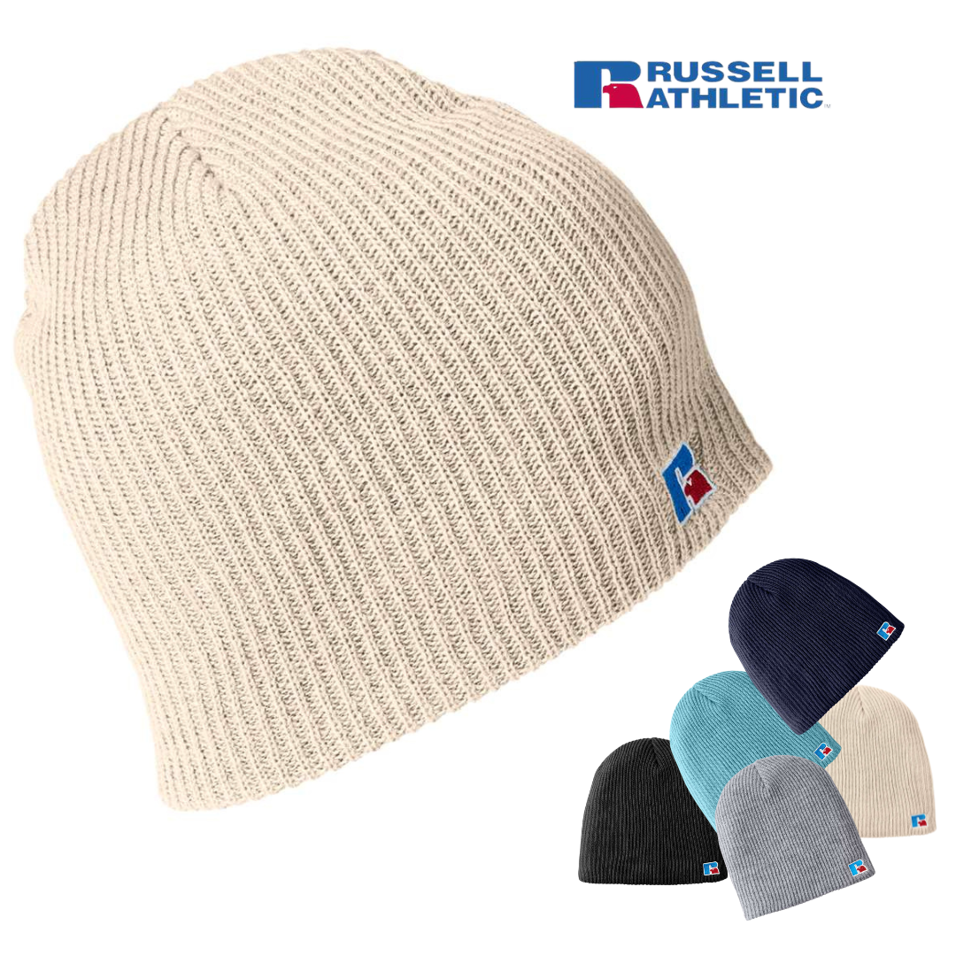 Unisex Athletic Acrylic Knit Beanie | Russell Patch Detail