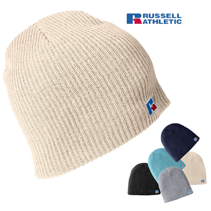 Unisex Athletic Acrylic Knit Beanie | Russell Patch Detail