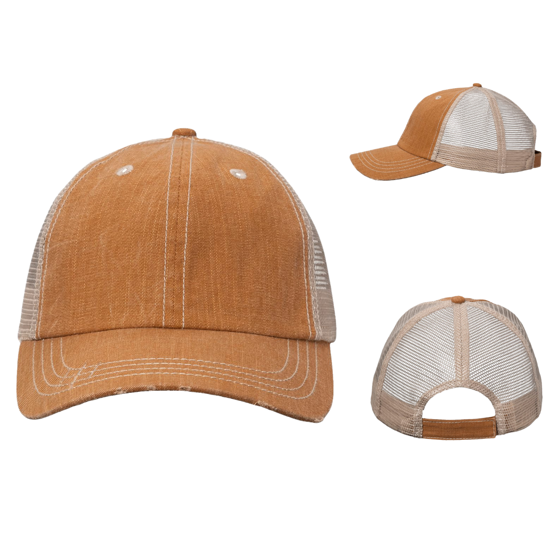 Vintage Contrast Stitch Cap | Mesh Back Casual Trucker Hat