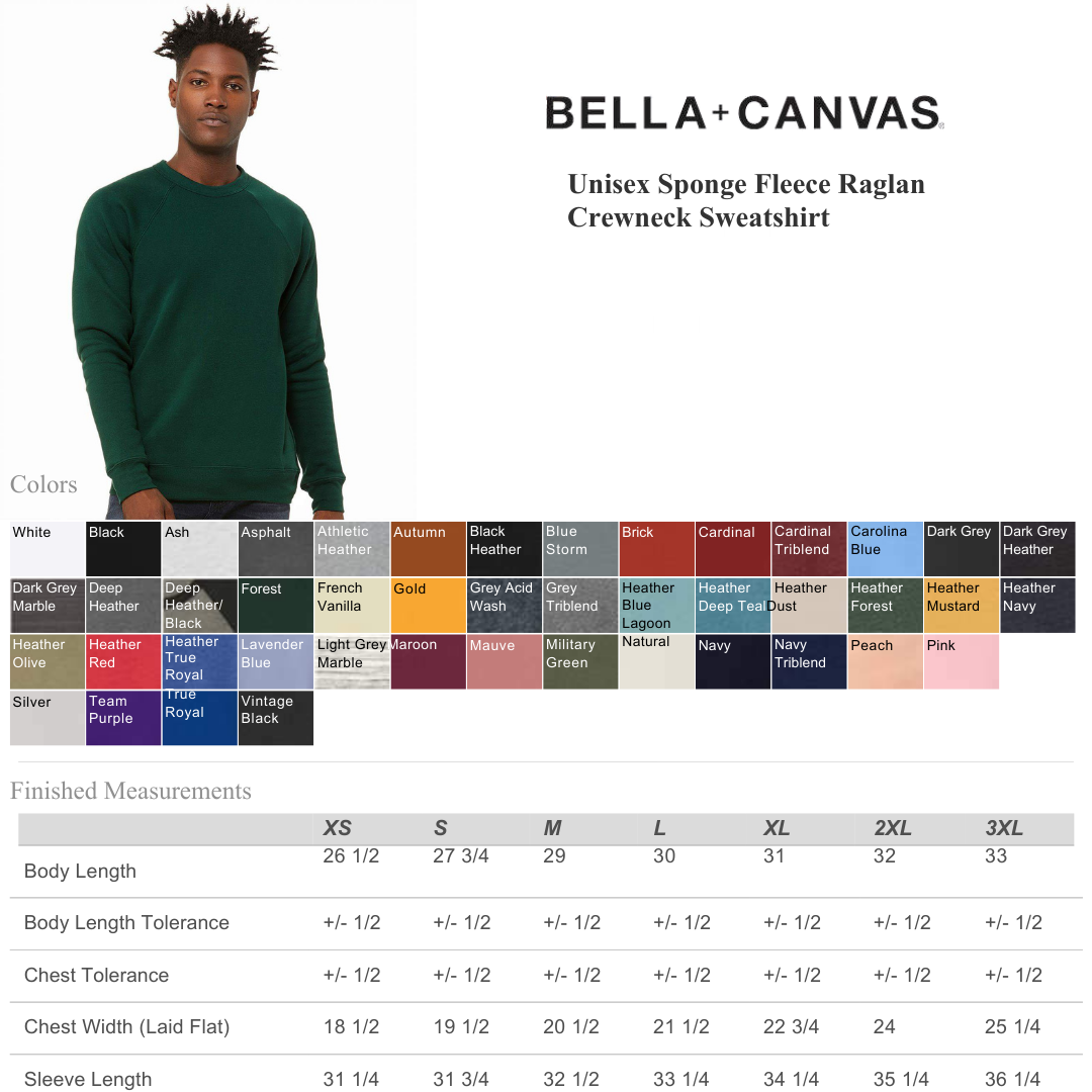 Bella+Canvas 3901 Unisex Sponge Fleece Crewneck