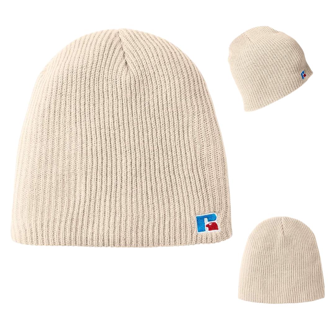 Unisex Athletic Acrylic Knit Beanie | Russell Patch Detail