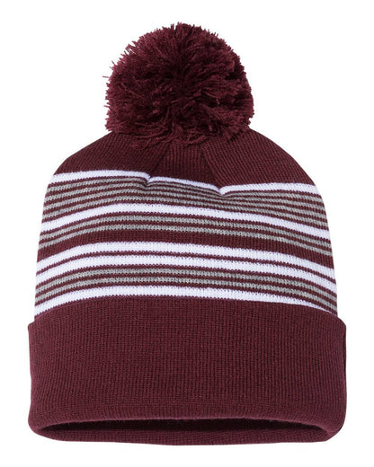 Sportsman Striped Pom-Pom Cuffed Beanie