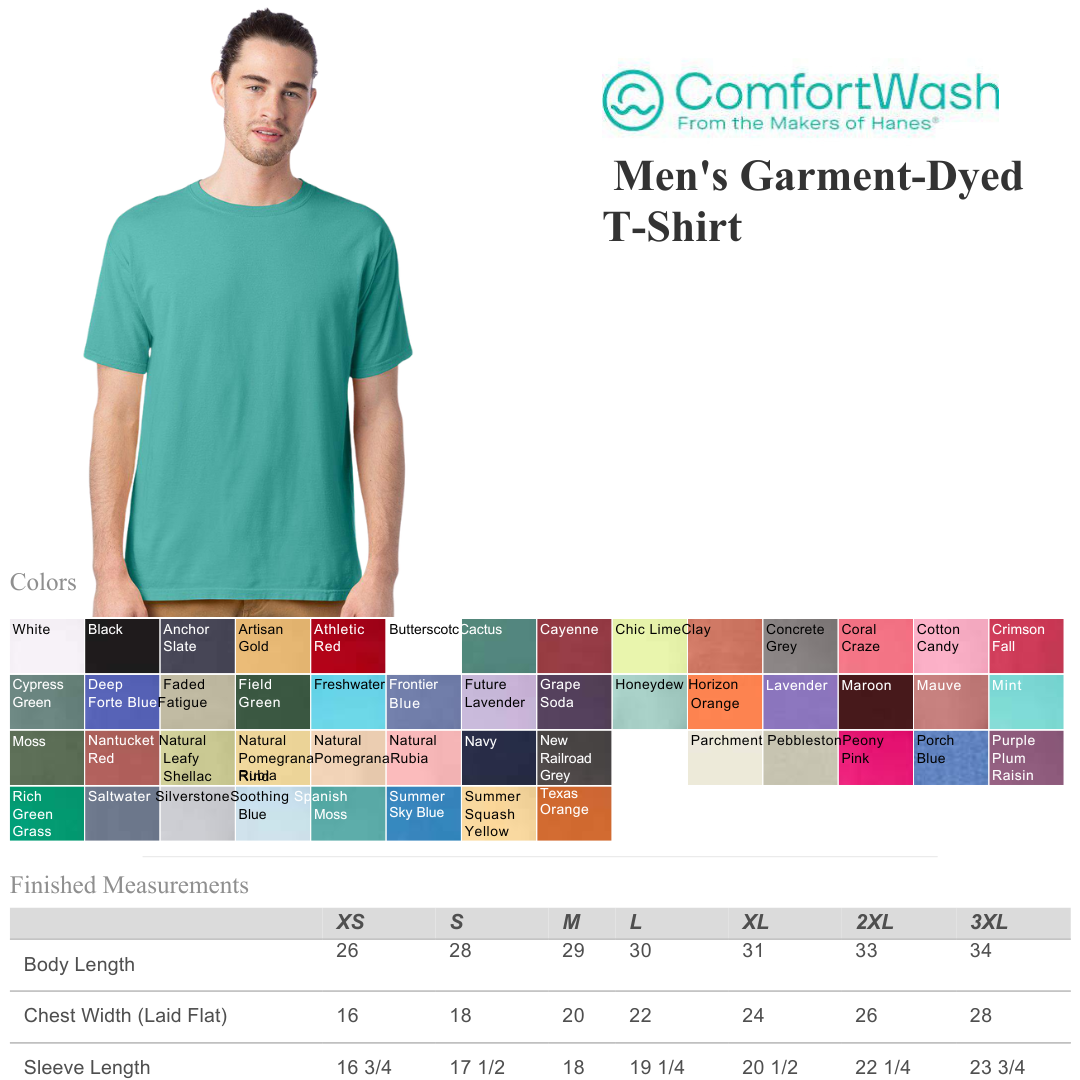 Hanes Comfort Wash Men’s Tee 100% Cotton | Dyed Vintage Feel