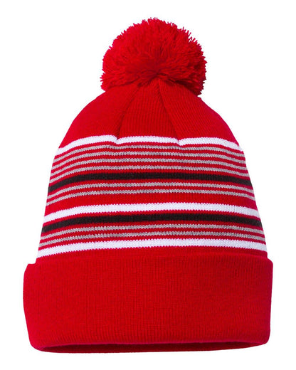 Sportsman Striped Pom-Pom Cuffed Beanie