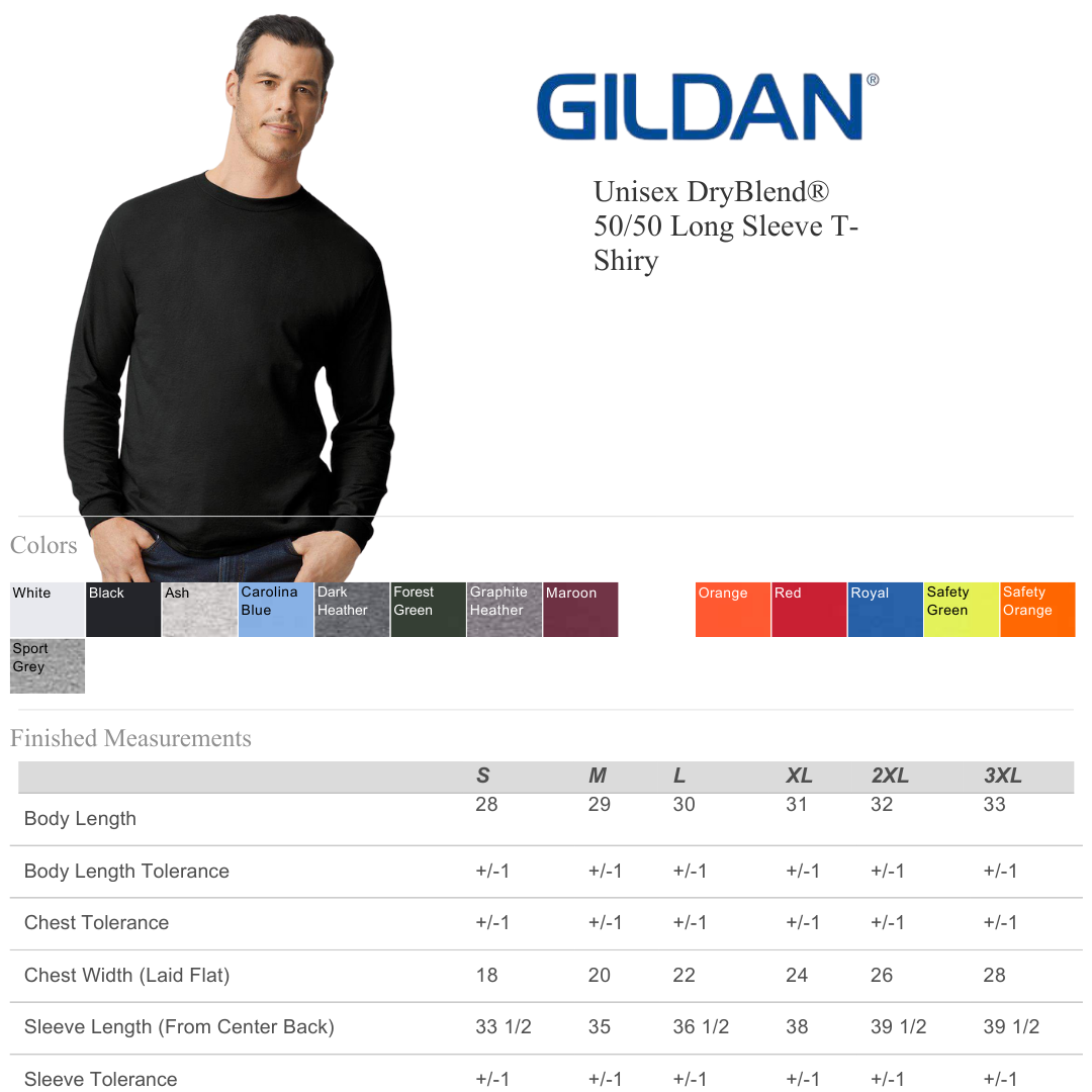 Gildan DryBlend Long Sleeve Tee Smooth Fit & High-Quality
