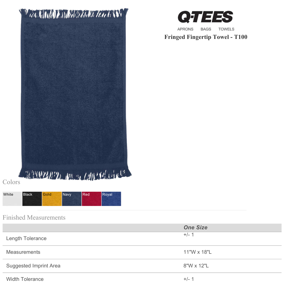 Q-Tees Fringed Fingertip Towel – 11” x 18” Cotton Towel